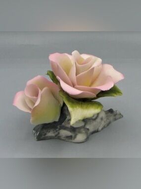 Vintage Golden Crown E R Italy Pink Rose Floral Sculpture Figurine #224